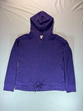 Freely Girls Large Heathered Purple Ribbed Knit V-Neck Pullover Hoodie Size L